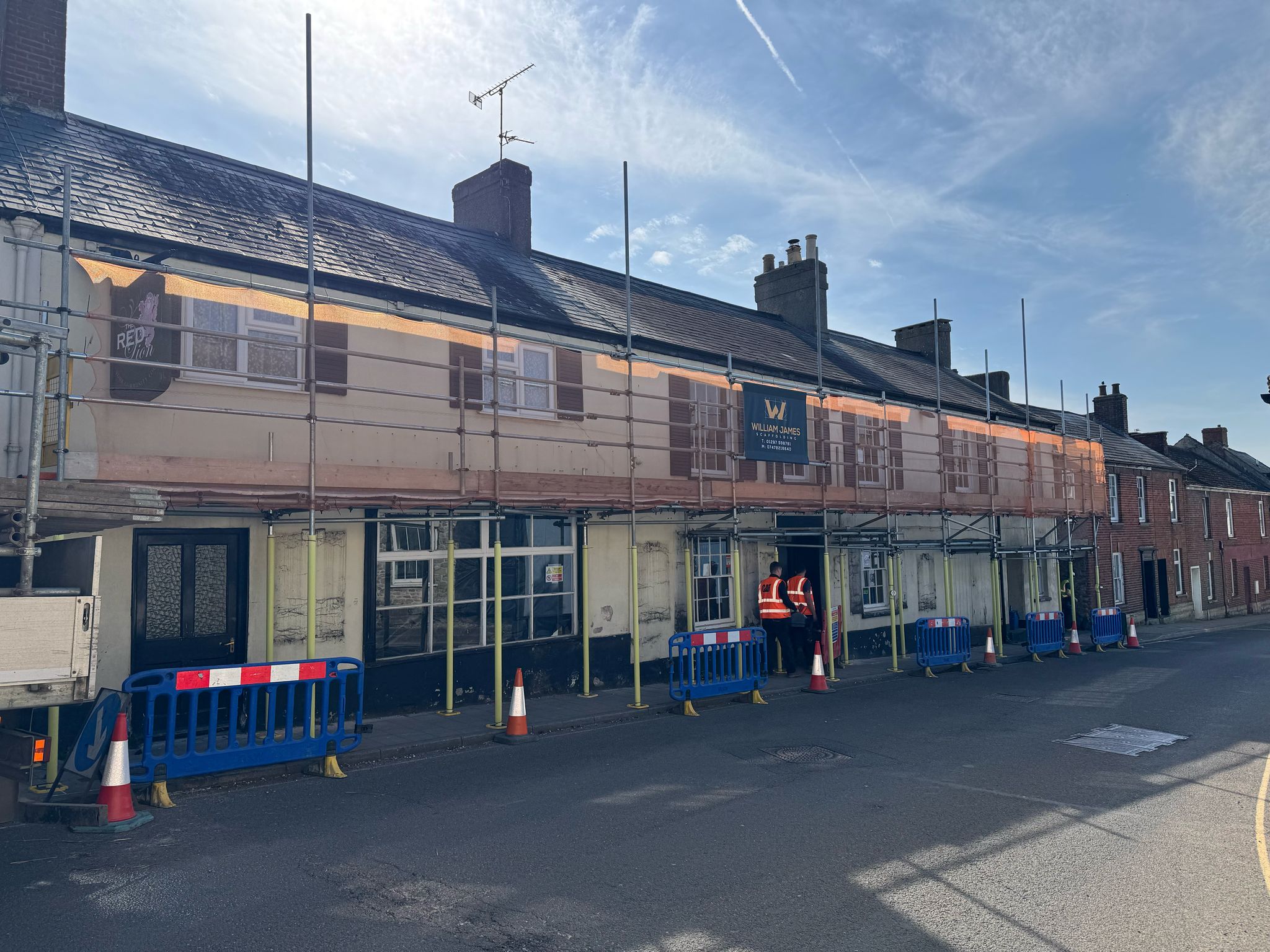 Commercial scaffolding on shopfront in Axminster East Devon